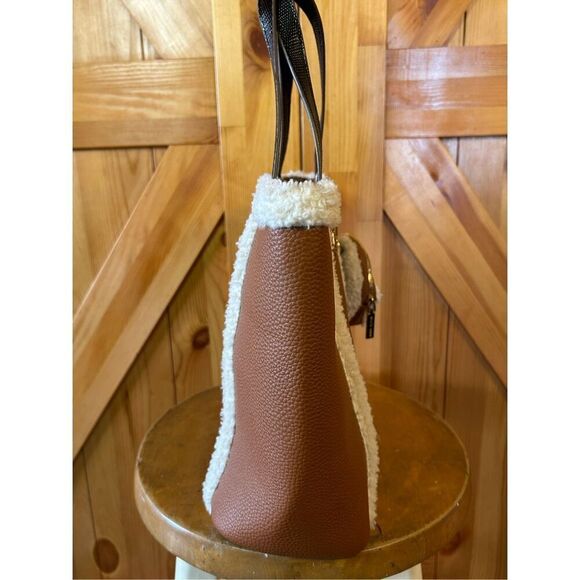 ANNE Klein Women Camel color Faux leather Faux Shearing Small Totes Bag handbag - Picture 5 of 13